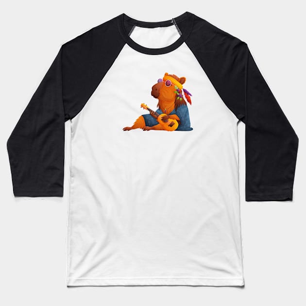 Cute capybara in hippie clothes Baseball T-Shirt by Javvani